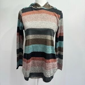 Adora Boutique Cottagecore Jewel Tone Striped Lightweight Hoodie Women’s Medium